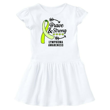 

Inktastic Lymphoma Awareness Brave and Strong with Arrows Gift Toddler Girl Dress