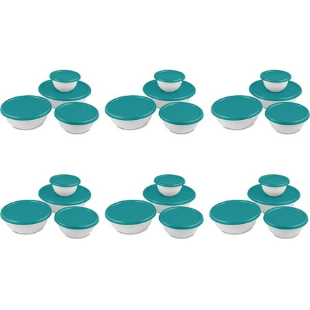 

Sterilite 8-Piece Covered Bowl Set Blue Sky Lids with White Bowls 6-Pack