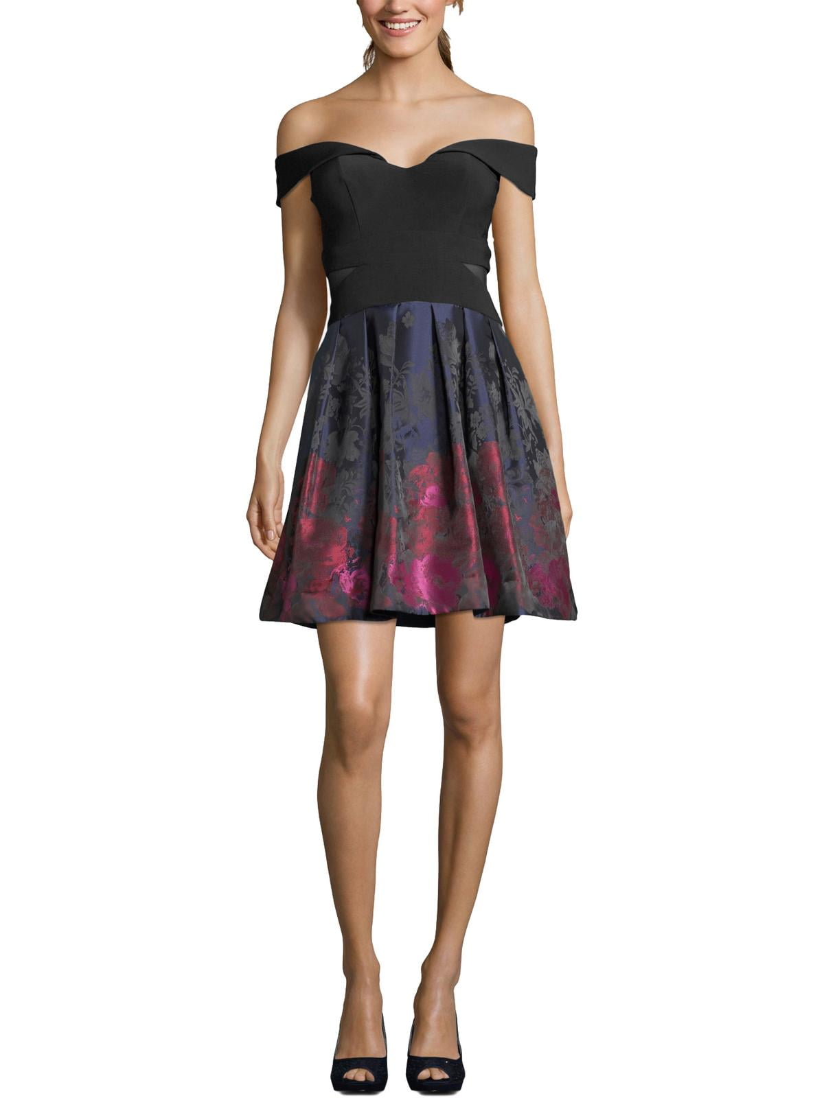 off the shoulder fit and flare cocktail dress