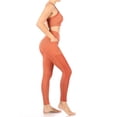 thumbnail image 4 of 2-Piece Sports Set Rib Knit Bra Top With Mesh Trim  Overlap Waist Legging With Mesh Panels  Pockets - Rust, 4 of 5