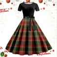 thumbnail image 2 of Women Christmas Outfit 1950s Christmas Themed Women's Party Dress with Festive Print Short Sleeve Elegant Evening Attire for Holiday Gatherings Black 2XL, 2 of 3