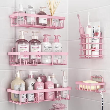 Shower Caddy Organizer Rack Shelf for Inside Shower Adhesive Wall Storage Basket Rustproof Stainless Steel Shampoo Holder Bathroom Accessory Decor Set Pink Shower Caddy Organizer Rack Shelf for Inside Shower Adhesive Wall Storage Basket Rustproof Stainless Steel Shampoo Holder Bathroom Accessory Decor Set Pink