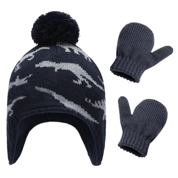 TEDOYE Toddler Chicminie 2-Pcs/Sets Children Hat Neck Warp Gloves Sets Thickened Print Knitted Heat Retention Windproof Keep Warm Girls Boys Outdoor Gloves Sets Fashionable Wear, 4-6 Years