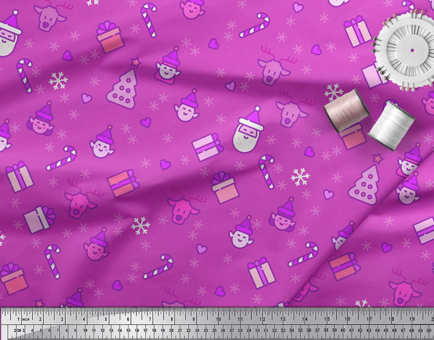 Soimoi Purple Cotton Jersey Fabric Christmas Theme Party Print Sewing Fabric Yard 58 Inch Wide