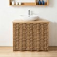 thumbnail image 4 of Vintage Rattan Small Cabinet Curtains 10"W x 11"L, Minimalist Abstract Wicker Texture Brown Sink Skirt Dust-Proof Short Curtain for Bathroom Vanity Storage Cubby Desk, Self Adhesive Privacy Drapes, 4 of 9