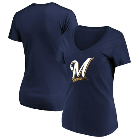 Women's Majestic Navy Milwaukee Brewers Top Ranking V-Neck
