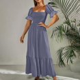 thumbnail image 2 of Birdeem Mode Décontractée Été Col Carré Manches Courtes Robe Longue pour Femmes, 2 of 12