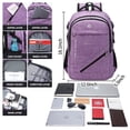 thumbnail image 2 of Mochila FENGDONG para portátil grande de 17,3 pulgadas, impermeable, color morado claro, 2 of 5
