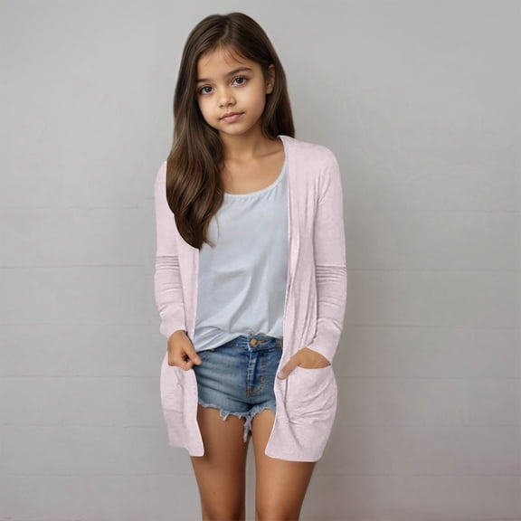 Stylish Girls Pocket Cardigan Coat Jacket For Casual Wear Soft And Comfortable Outerwear For Every Season For School And Outdoor Activities