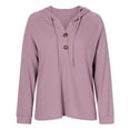thumbnail image 4 of Kaprioy Womens Plus Size Hoodies Waffle Knit Long Sleeve Drawstring Button V Neck Casual Pullover Sweatshirt Essentials Hoodie Tops Pink, XL, 4 of 5