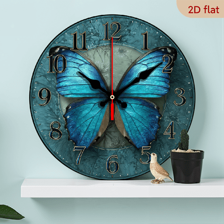 10-Inch, Purple Butterfly Wall Clock, Silent Non-Ticking Decorative Wood Clock For Home, Office, Bedroom, Living Room, School Decor, With Vibrant Blue Background