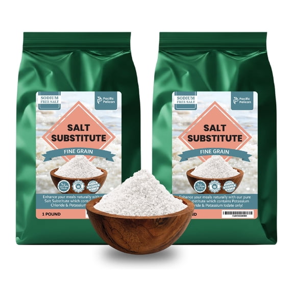 Pacific Pelican Salt Substitute | Sodium Free Salt | Fine Grain, Pure Rock Salt, 100% Natural & Organic for Cooking, Seasoning & Wellness (1 Pound) (Pack of 2)