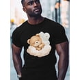 thumbnail image 2 of Sleeping Bear Men's T Shirts Cloud T-Shirt for Men Cute Cartoon Crew Neck Tees Cotton Tops, Black, S, 2 of 7