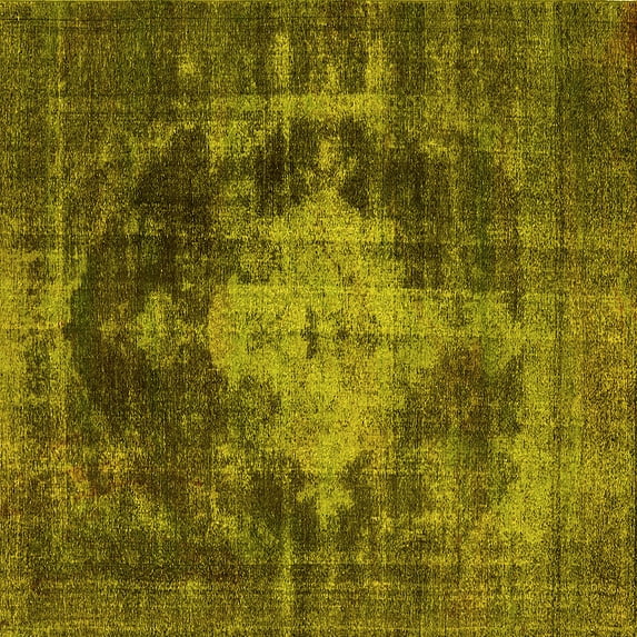 Ahgly Company Machine Washable Indoor Square Oriental Yellow Industrial Area Rugs, 4' Square
