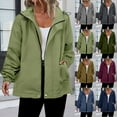 thumbnail image 5 of qucoqpe Womens Solid Outdoor Hooded Jacket with Pockets Trendy Casual Water-Proof Long Sleeve Hiking Windbreaker Coats, 5 of 5