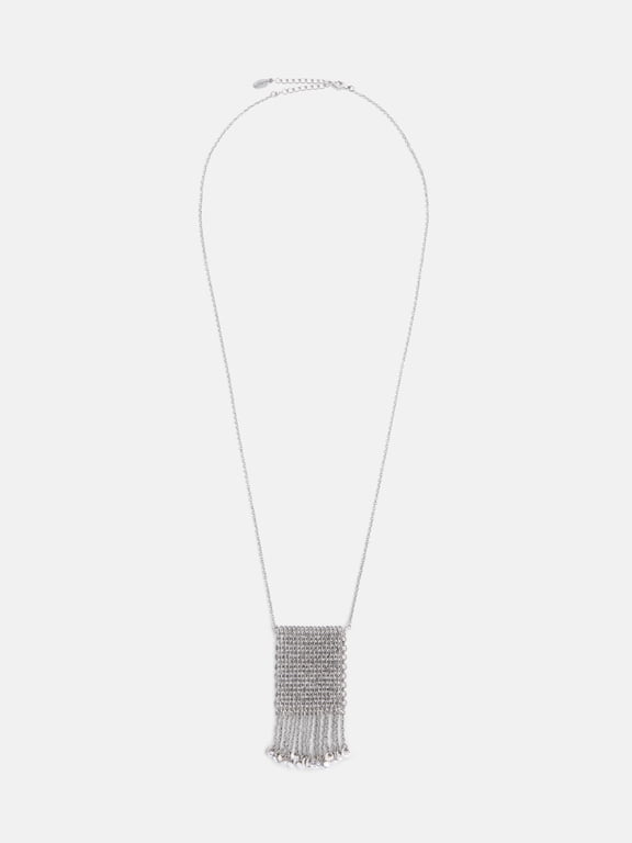 Chainmail Long Necklace, Silver-Tone
