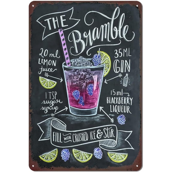Vintage Bar Metal Tin Sign Retro Cocktail Wall Decor Man Cave Wall Sign 12 x 8 inch - Bramble