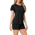 thumbnail image 4 of INSPIRE CHIC Women's Lounge Set Soild Sleepwear Short Sleeve Top and Shorts Pajama Set with Pockets XL Black, 4 of 6
