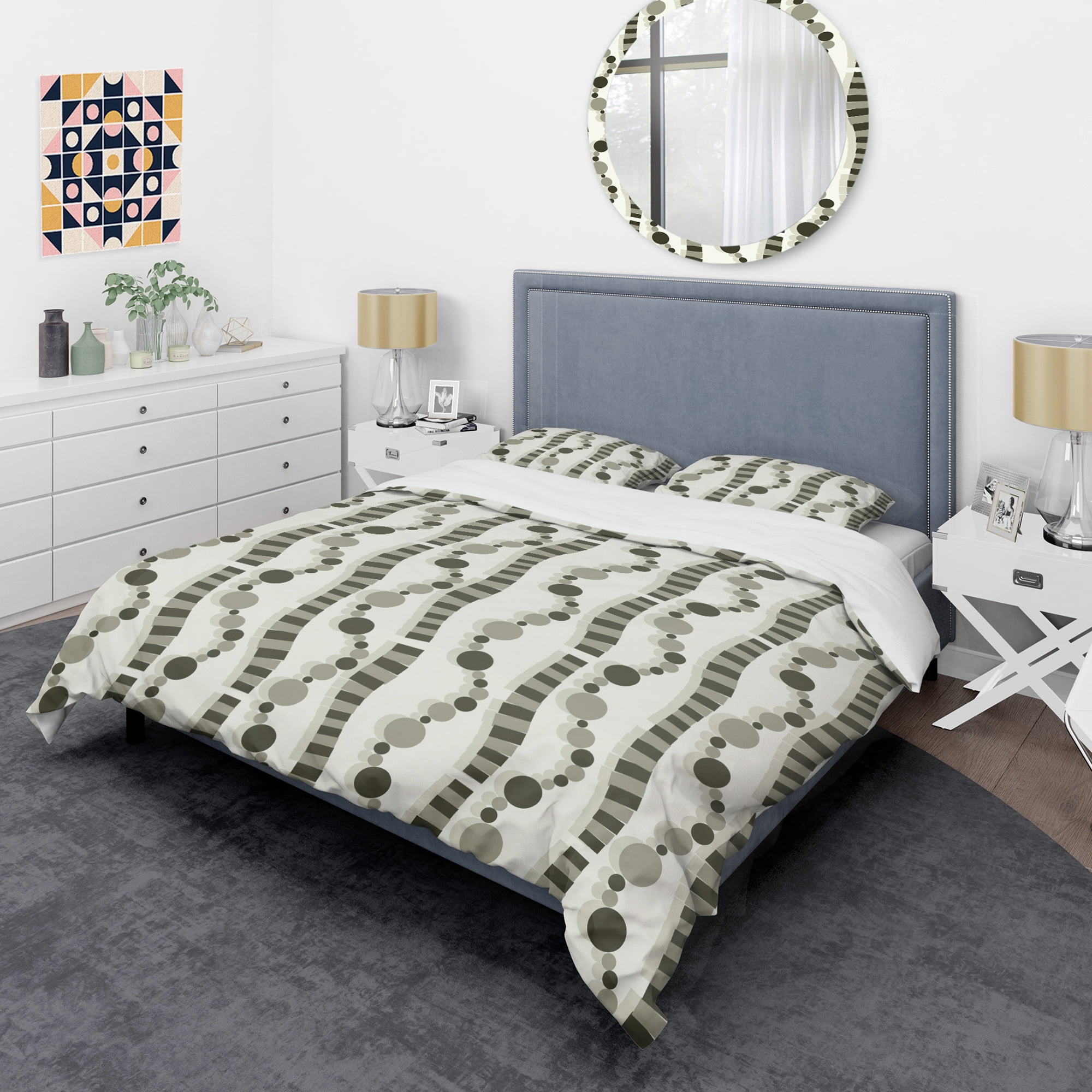 Designart 'Monochrome Geometric Pattern VI' Mid-Century Modern Duvet Cover Set