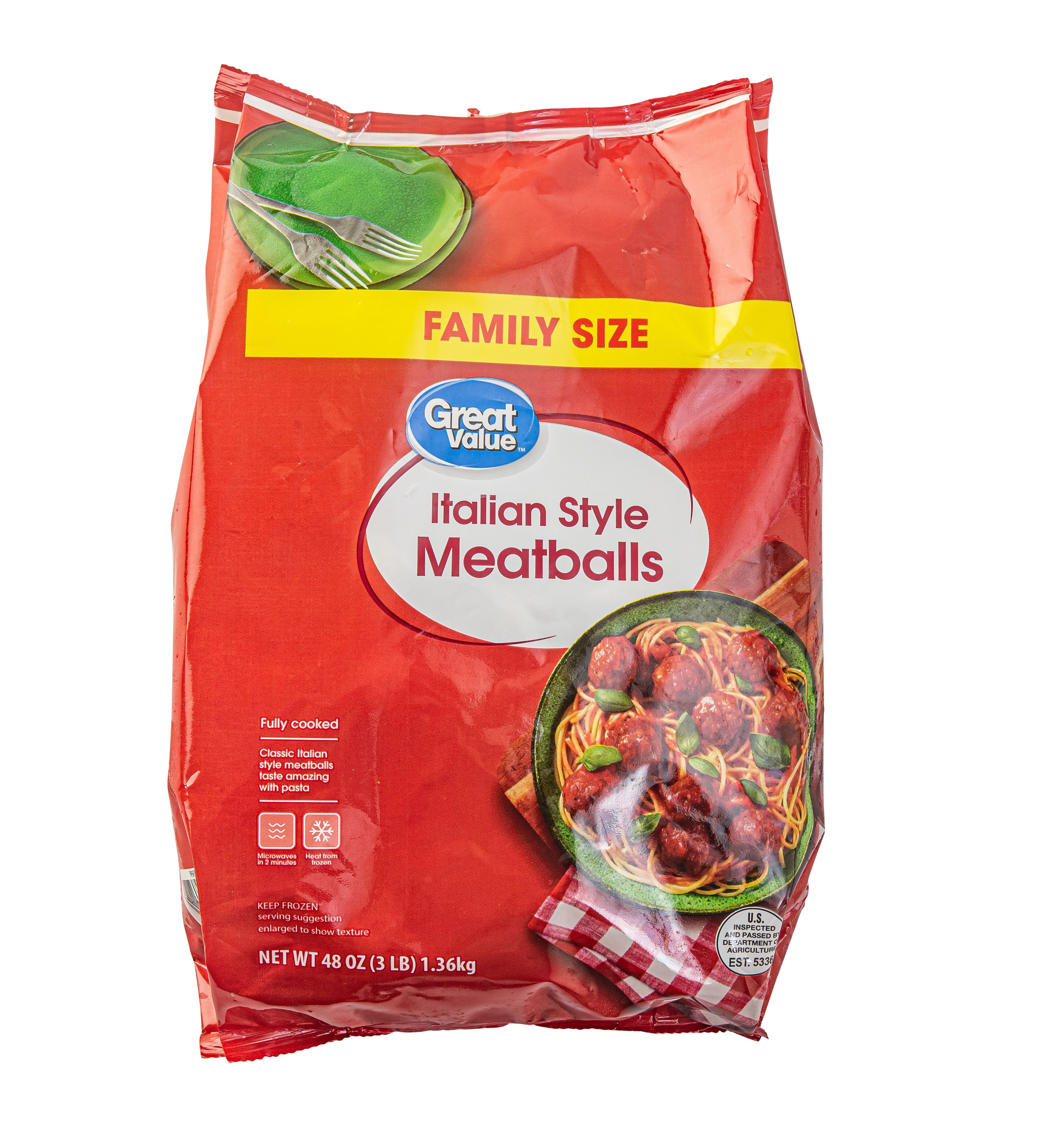 Great Value Fully Cooked Italian Style Meatballs, Family Size, 48 oz (Frozen)