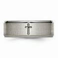 thumbnail image 3 of Grey Titanium Ring Band Wedding Ridged Comfort Edge Cross 8mm Brushed and Polished, 3 of 7
