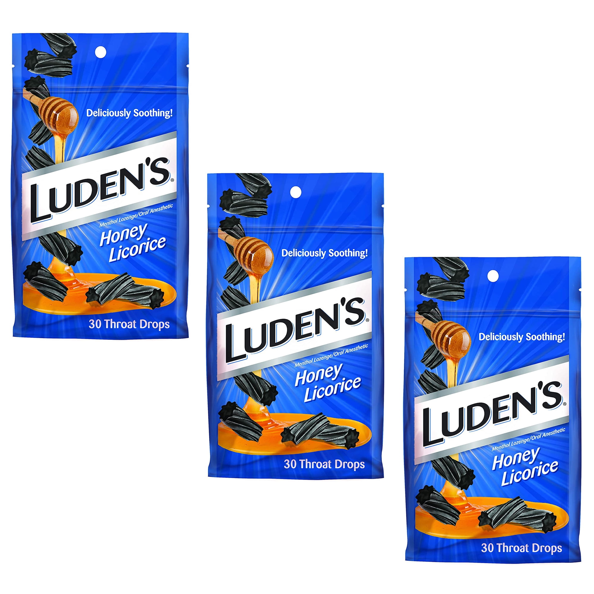 (3 Pack) Ludens Cough Drops, Honey Licorice, 30 Drops ...