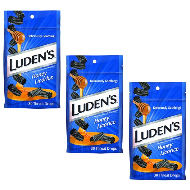 (3 Pack) Ludens Cough Drops, Honey Licorice, 30 Drops