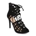 thumbnail image 1 of Wild Diva DH69 Women Suede Peep Toe Gilly Tie Hollow Out Stiletto Sandal, 1 of 5