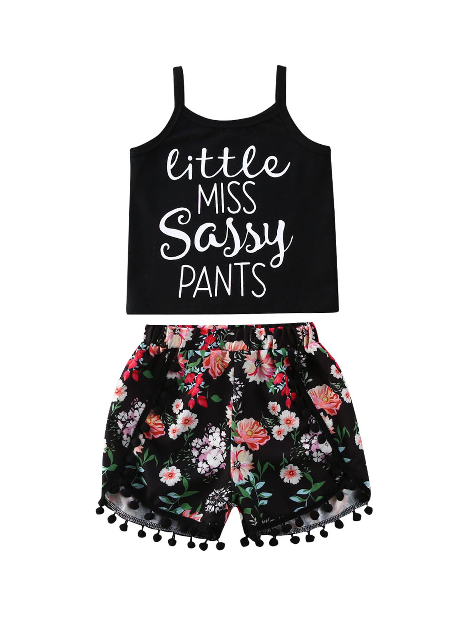 Toddler Girl Sleeveless Outfits Miss Sassy Pants Floral Shorts Set Clothes