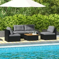 Gymax Set Of 5 Outdoor Furniture Set w/ Seat & Back Cushions Acacia Wood Tabletop