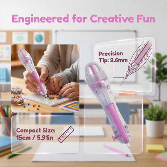 Fuse Bead Pen, Comfort Grip Easy Press Bead Dispenser Tool, Durable DIY Bead Art Accessory, Safe Interactive Creative Game Pen for Kids and Family Handicraft Projects, 1pc Pink