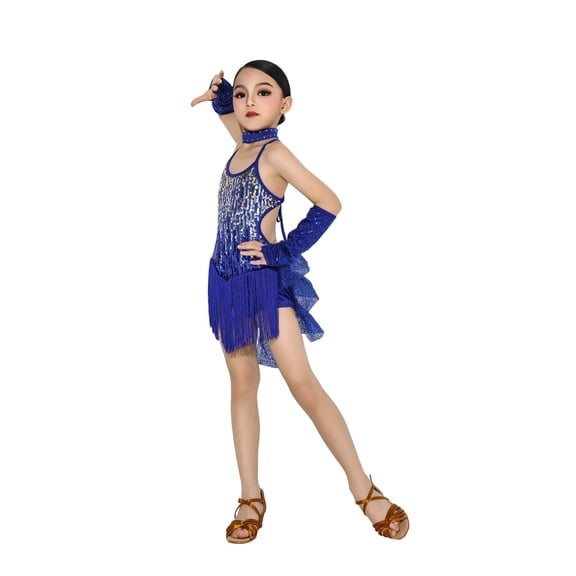 Kiijoy Toddler Girls Dance Dress Sparkly Fringe Sleeveless Latin Dress Outfits, Sizes 3-4