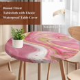 thumbnail image 3 of Pink Marble Round Tablecloth 45-54 Inch Round Fitted Table Cloth with Elastic Edge, Modern Ink Painting Golden Abstract Waterproof Table Cover Protector for Outdoor Picnic Party Dining, 3 of 6