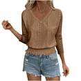 thumbnail image 2 of Hxshgdsn Womens Tops Women's V-Neck Blouse 2025 3/4 Sleeve Solid Color Summer Chic Essentials Fall Outfits For&nbsp;Women&nbsp;2025 Coffee L, 2 of 9