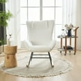 thumbnail image 3 of Soft Teddy Fabric Rocking Chair with High Back and Arm, Upholstered Glider Chair with Wood Legs, Rocker Nap Armchair with Padded Seat for Living Rooms Bedrooms Balcony Terrace Offices, White, 3 of 9