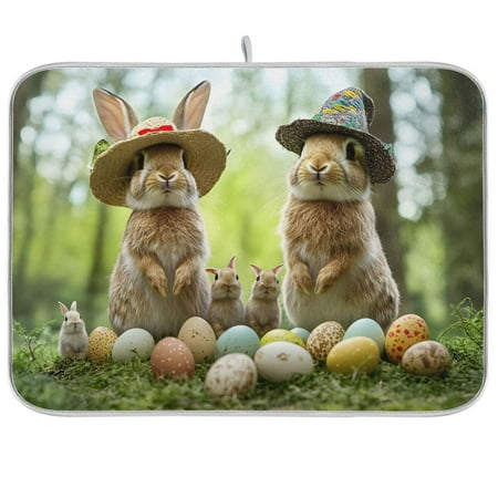 

joogoo Esater Bunny Dish Drying Mat Kitchen Counter Absorbent Drying Pad 16x18 in Drainer Rack