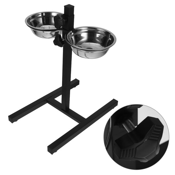 WEUVEB 1Jgo Comedero Elevado Para Perro Con Tazones De Inoxidable Ajustable Negro