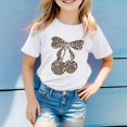 thumbnail image 2 of FINALGANG Girls Kids Casual Short Sleeve TShirts Leopard Print Cherry Bow Graphic Crewneck Loose Fit Tees For Summer Daily Wear White 8-9 Years, 2 of 4
