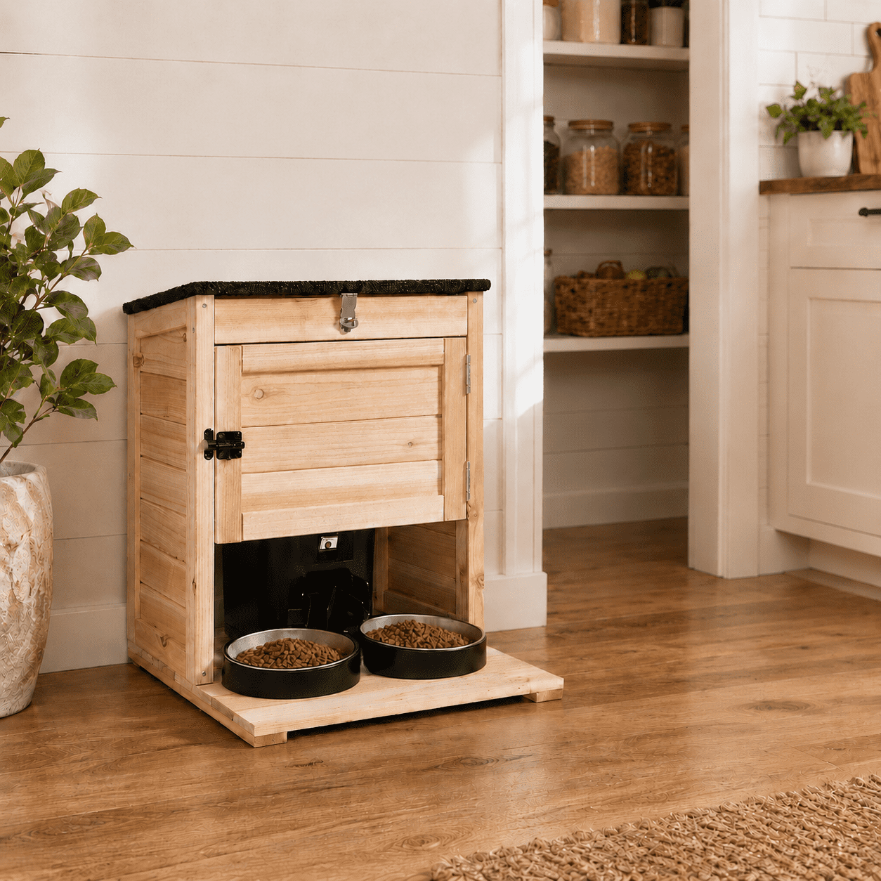 Unipaws Sturdy Dog Feeding Station, Pet-Proof Feeder Cover, Secure Wooden Automatic Dispenser Box