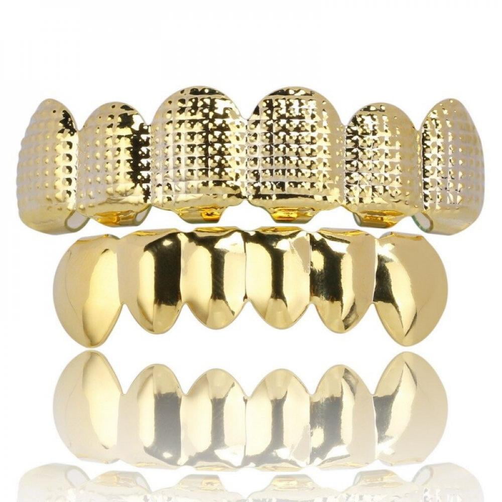 Gold Plated Teeth Lattice Shape Hip Hop Rapper's Bling Teeth Golden