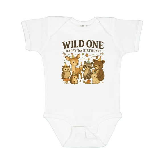 Inktastic Wild One Happy 1st Birthday Woodland Animals Boys or Girls Baby Bodysuit