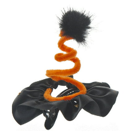 Halloween Hair Clip: Orange Veil and Black Point Witch Hat - By Ganz