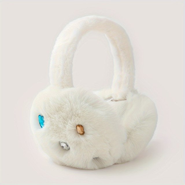 FNNMNNR Ladies‘ Fashionable Cute Rhinestone-Studded Fluffy Earmuffs Polyester Machine Washable Universal Fit Woven Warm Winter Ear Protectors