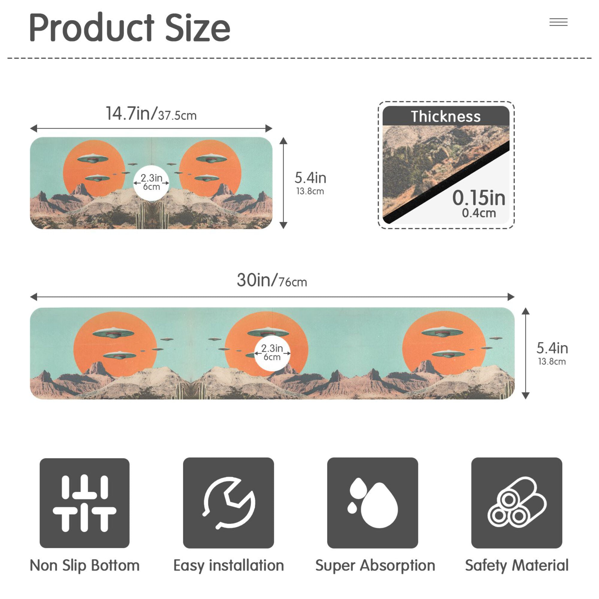 Yayeee Faucet Mat for Kitchen Sink 30" Diatomite Long Splash Guard Pad, Retro UFO