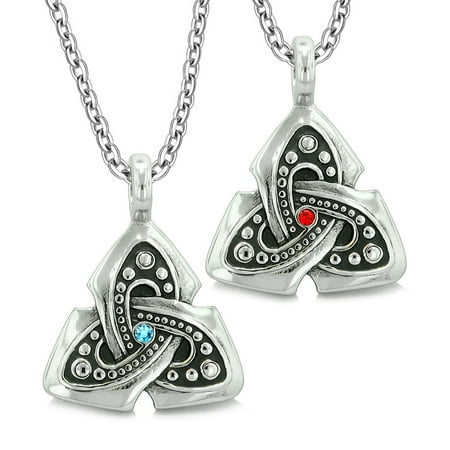 Ancient Viking Celtic Triquetra Knot Amulets Love Couples or Best Friends Set Sky Blue Red