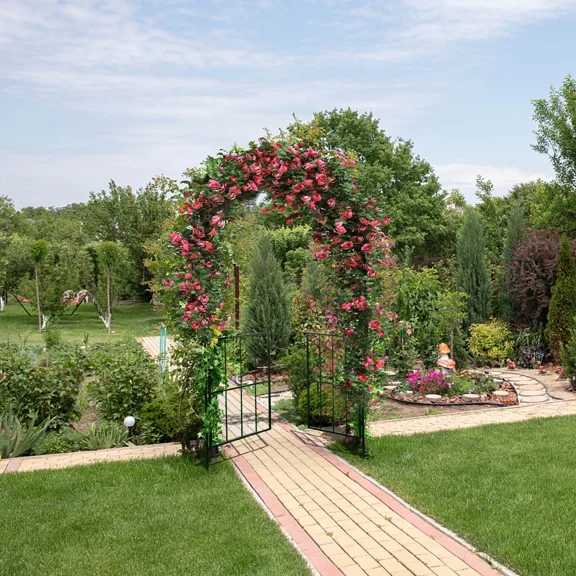 Garden Arch Arbor Trellis with Gate 7.5 ft Patio Archway Pergola for Wedding