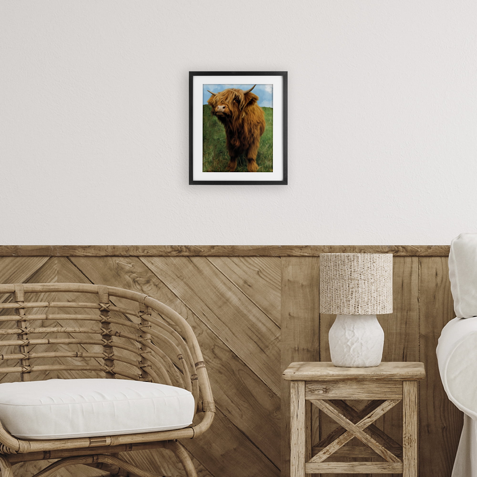 Stupell Industries Mini Highland Cow Calf Black Framed Print Under Glass, design by Renel Peters