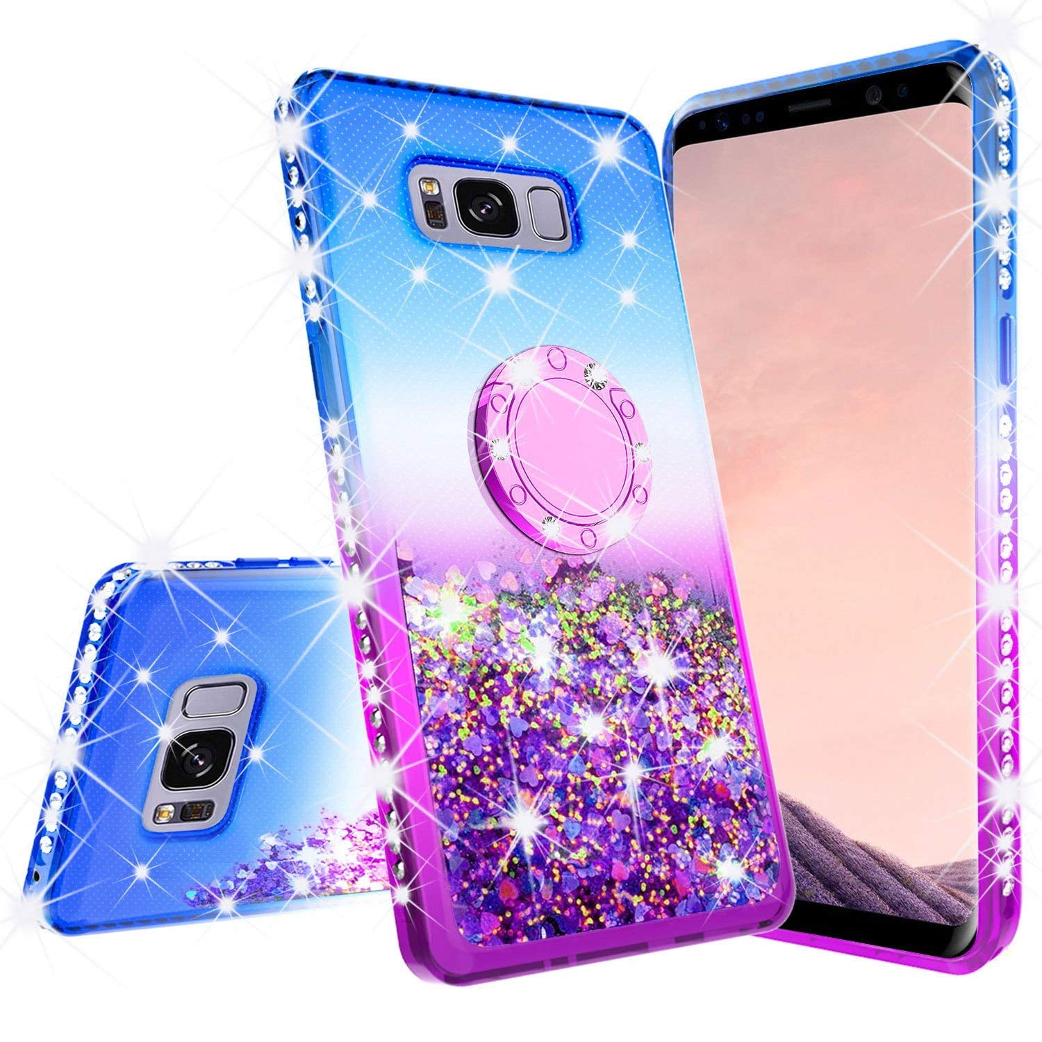 For Samsung Galaxy S8 Liquid Floating Quicksand Glitter Phone Case Kickstand Bling Diamond Bumper Ring Stand Protective Galaxy S8 Case For Girl Women Purple Walmart Com Walmart Com