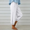 thumbnail image 3 of Women‘s Cotton Linen Pants Drawstring Elastic Waist Capri Pants Lounge Pants with Pockets, 3 of 9