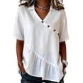 thumbnail image 3 of VBVC Women's Collared V-Neck Tunic Blouse, Ladies' Asymmetrical Button Ruffle Hem Shirt,Summer Short Sleeve Top For Women,White,S-2XL, 3 of 6